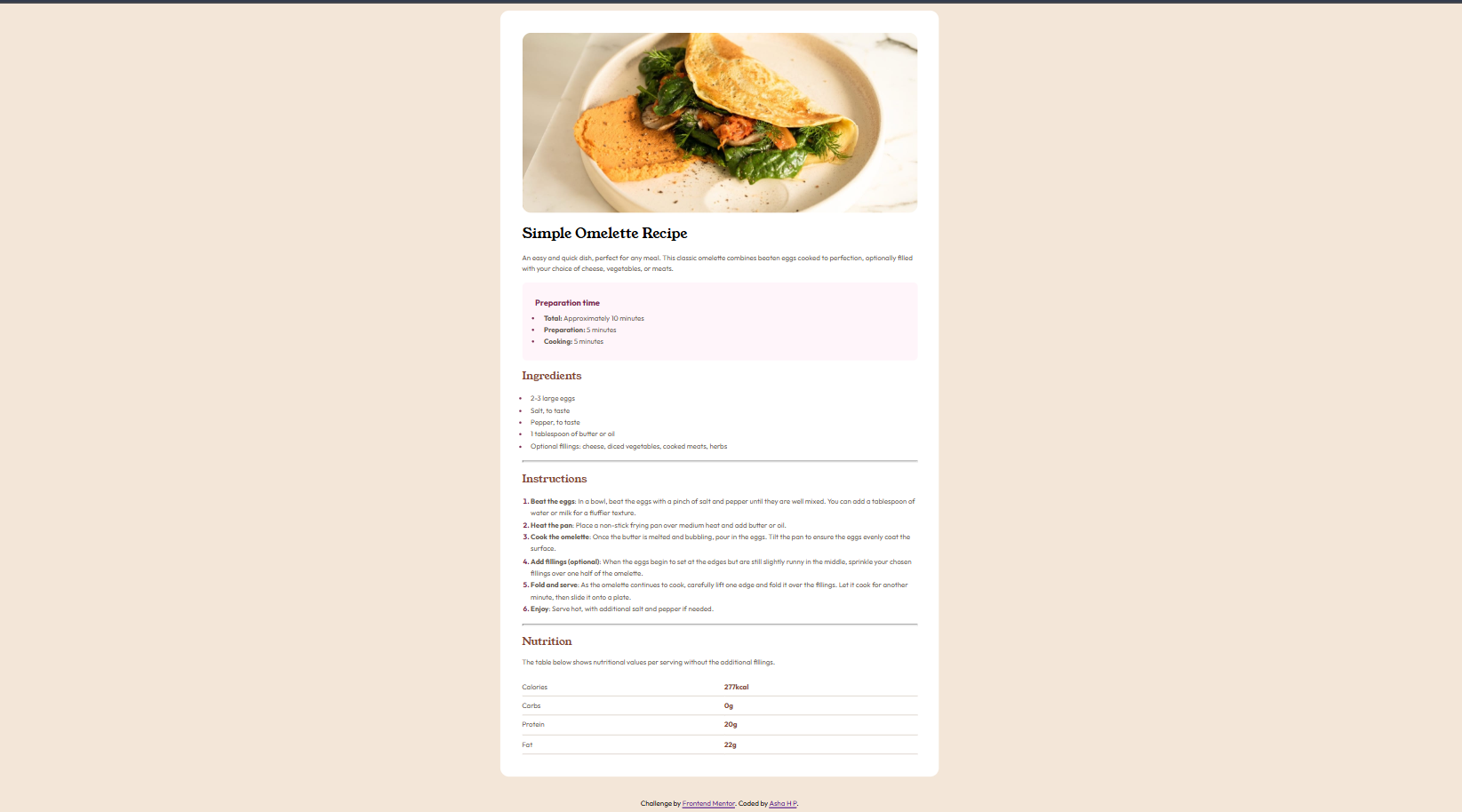 Recipe page Screenshot